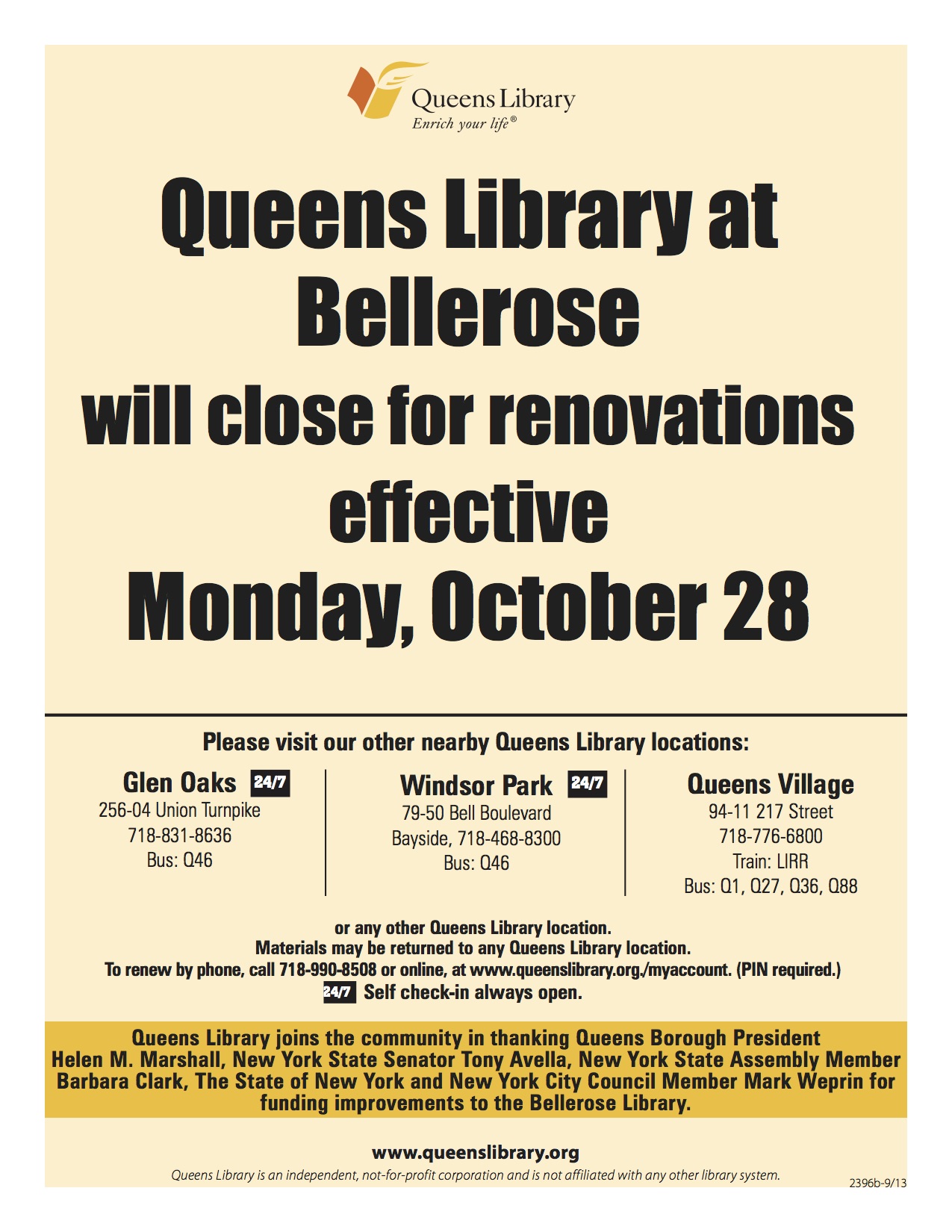 Bellerose Library Renovation Notification Bellerose Commonwealth